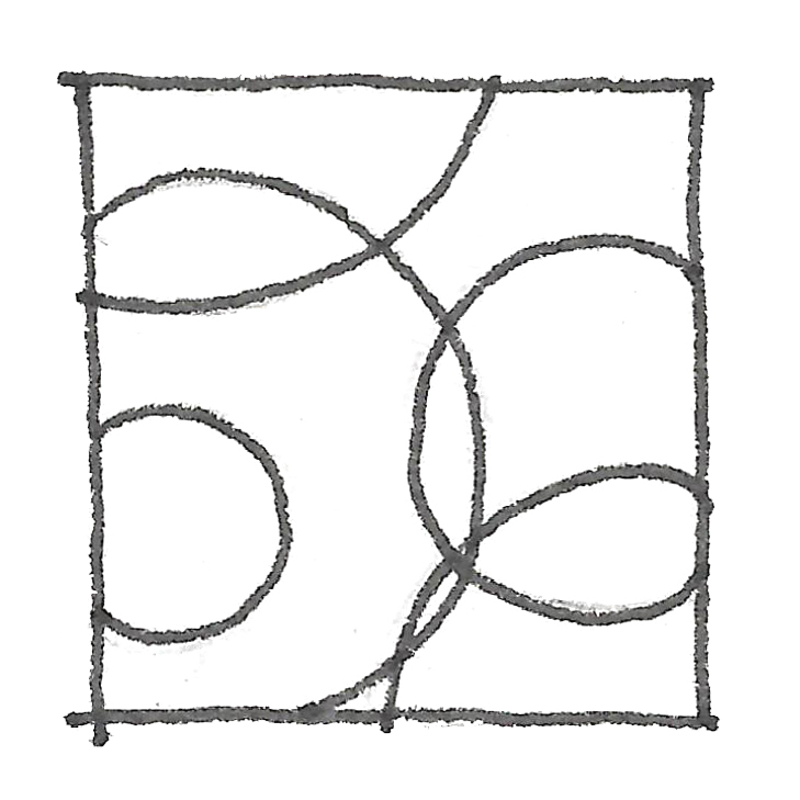 Curves lines in a simple visual composition drawing