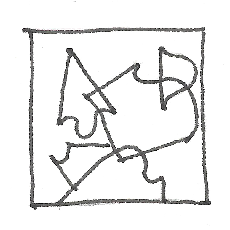 Irregular lines and shapes in a simple visual composition drawing