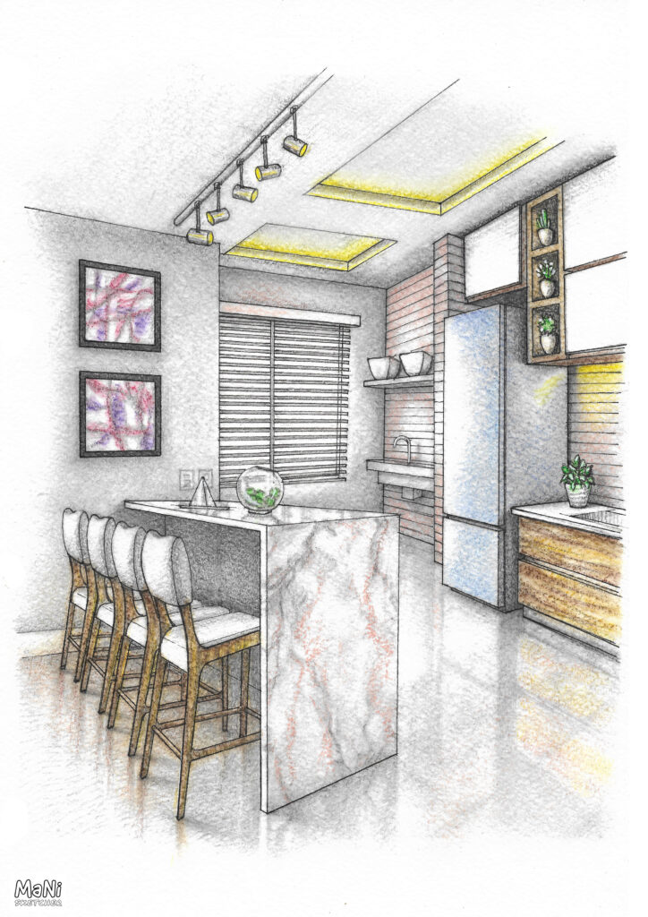 hand drawn interior design illustration