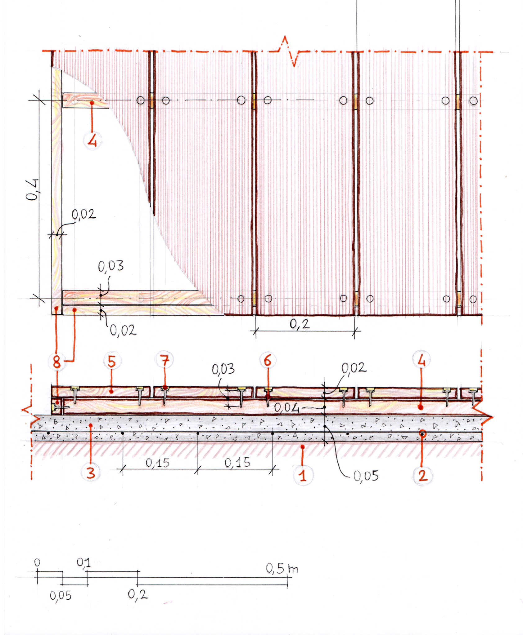 WOOD DECK ON CONCRETE BASE: constructive details - MaNi sketcher