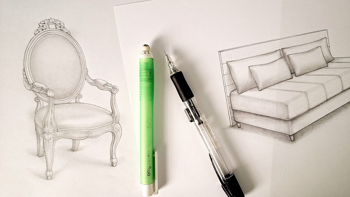 hand drawn interior furniture sketches service