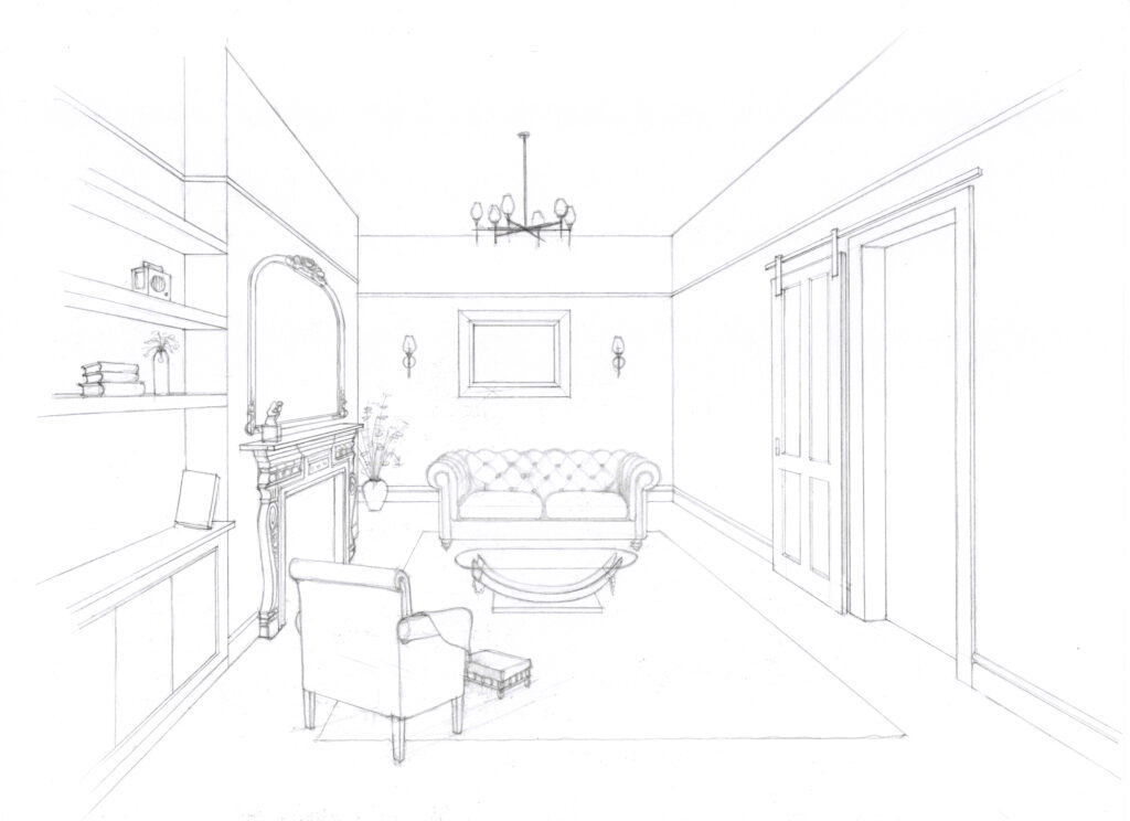 hand drawn interior design sketch