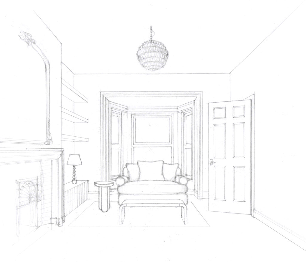 hand drawn interior design sketch