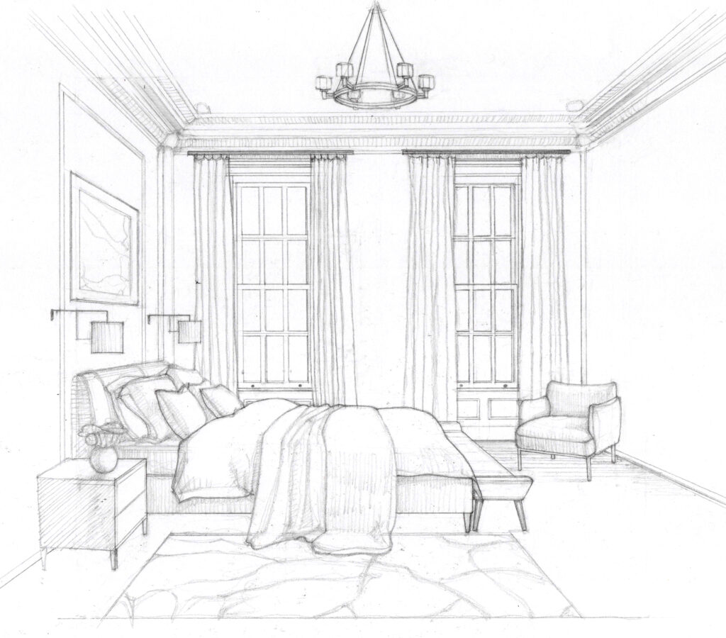 hand drawn interior design sketch