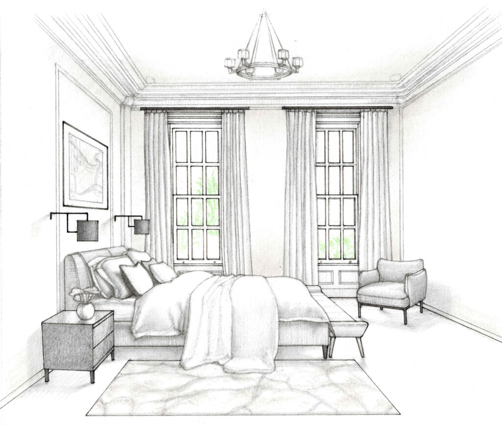 hand drawn interior design sketch