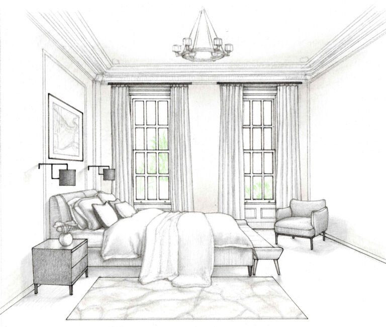 Interior design hand drawings – architectural sketches