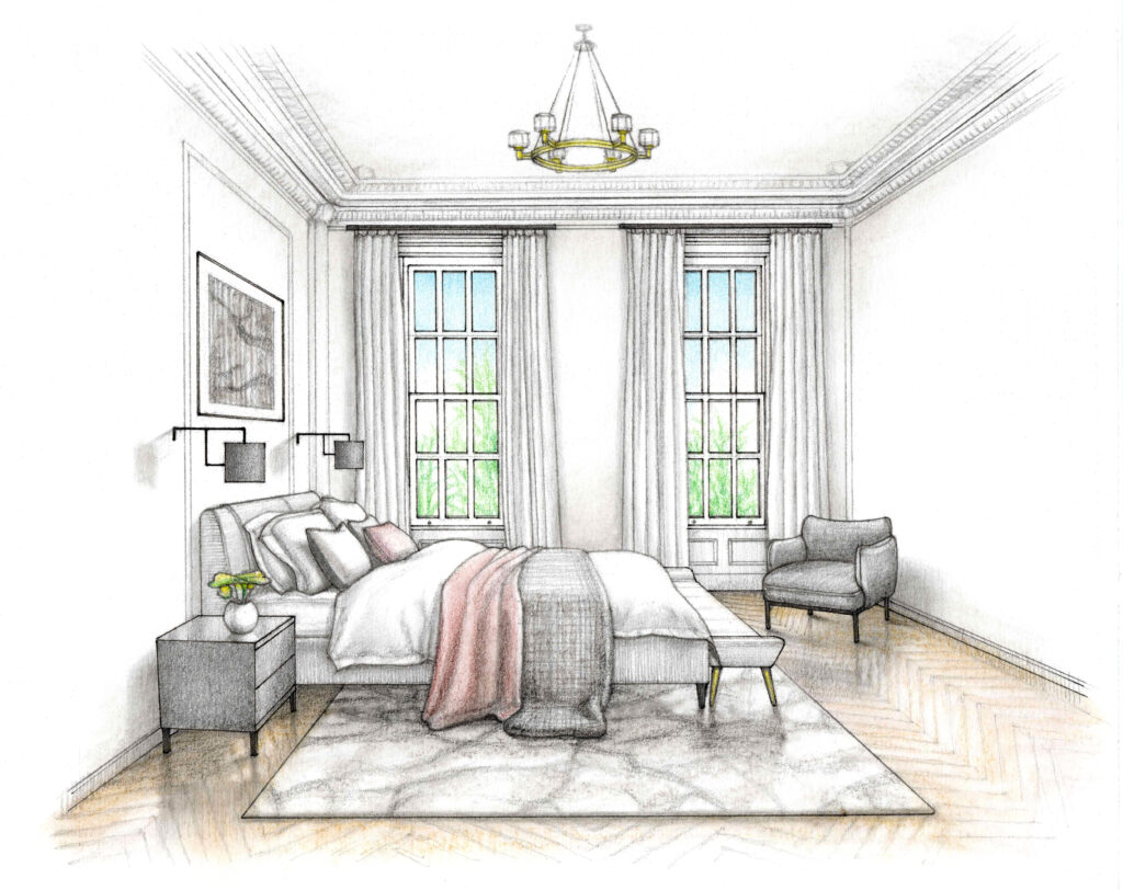 hand drawn interior design illustration