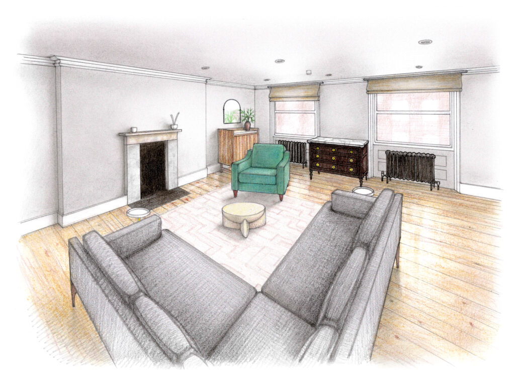 Illustration of a living room design project 