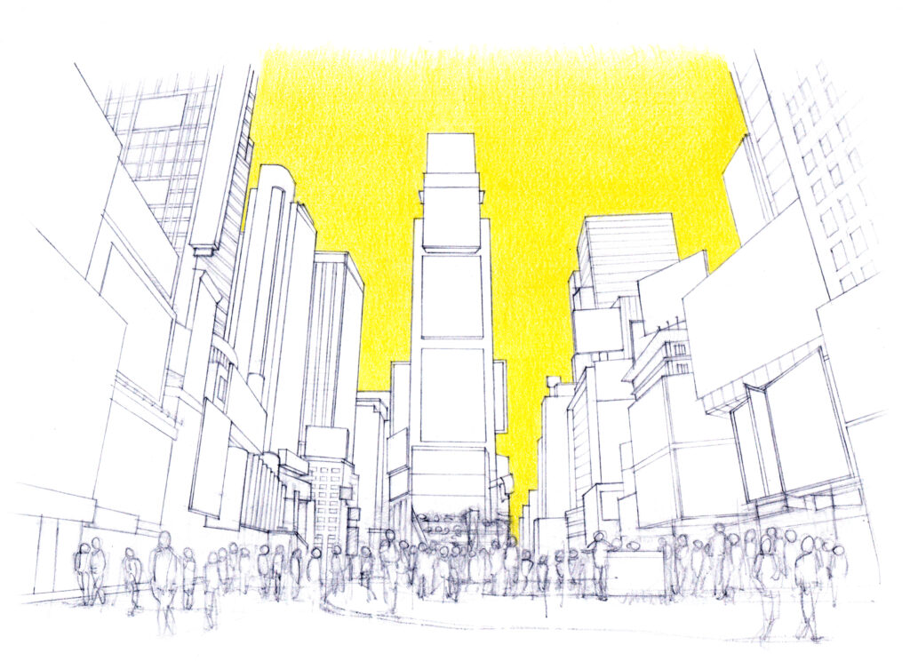 Landmarks and buildings hand-drawn illustrations - Times Square, New York