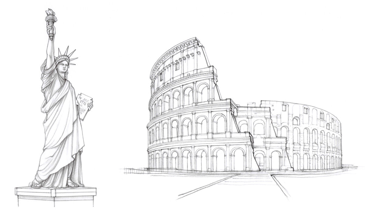 landmarks and buildings hand-drawn illustrations