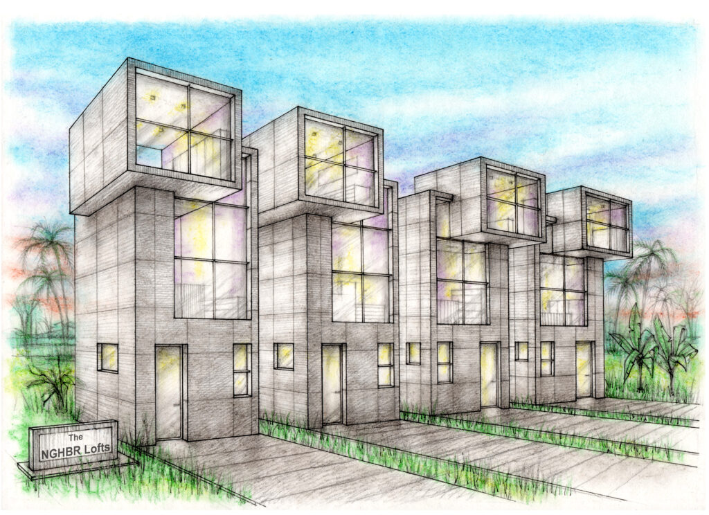 hand-drawn artistic perspective in architectural design.