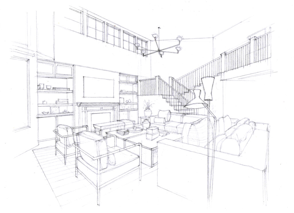 hand-drawn artistic perspective in architectural design.