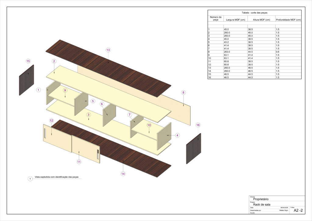 projeto e detalhamento de móveis planejados - rack de sala