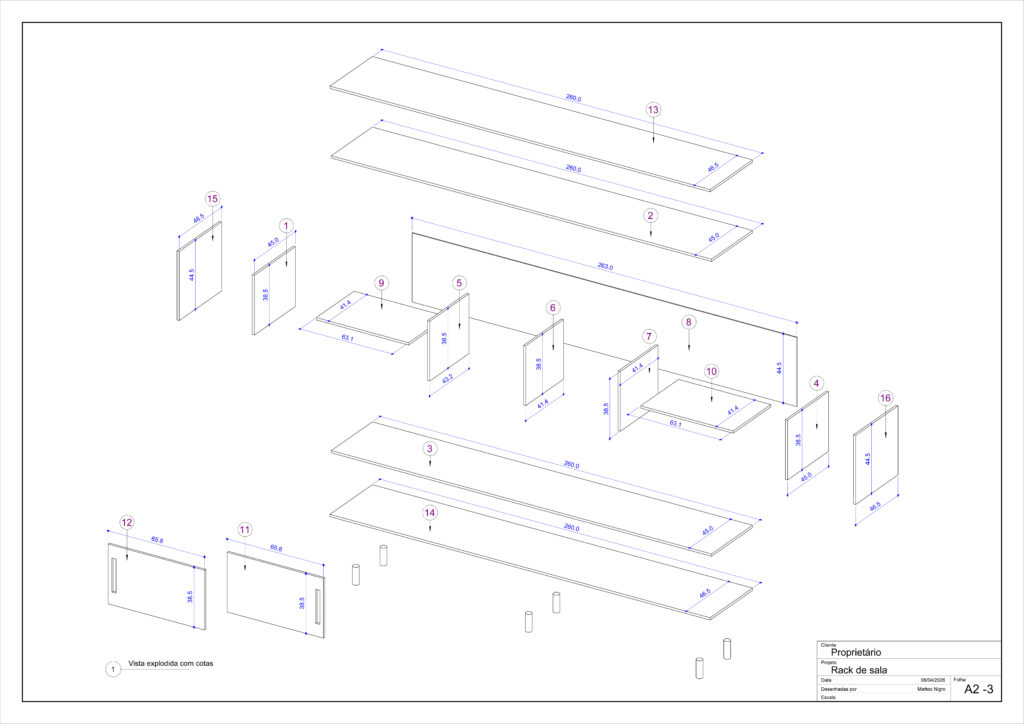 projeto e detalhamento de móveis planejados - rack de sala